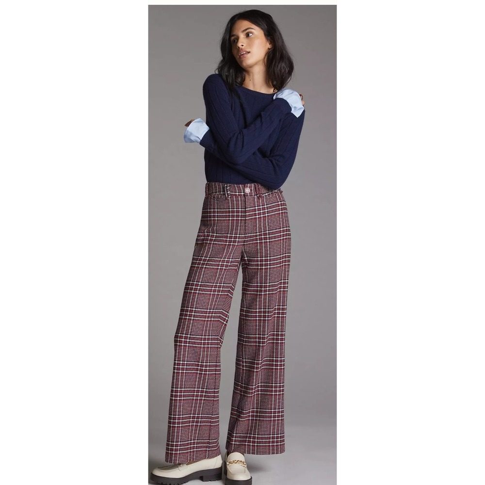 Maeve Plaid Wide Leg Pants - Red and White